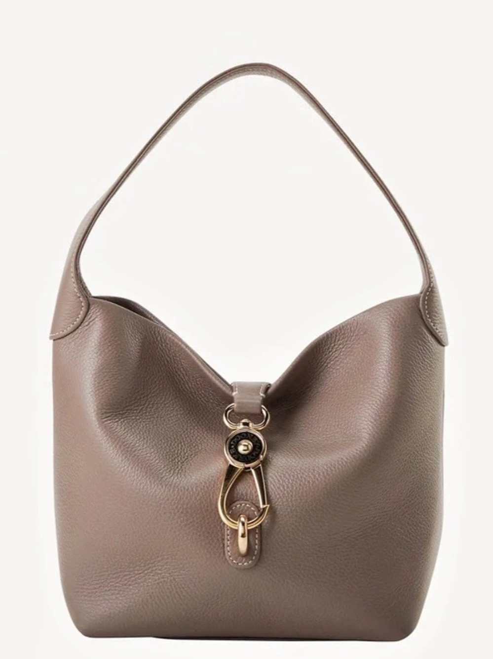 Dooney & Bourke Pebble Grain Logo Lock Shoulder Bag Brown Lucca Leather Logo